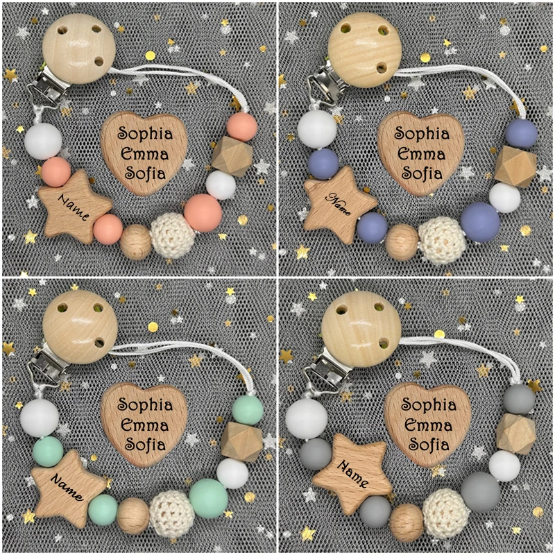 Baby Pacifier Clip - NEW Custom Name Handmade Personalized Beech