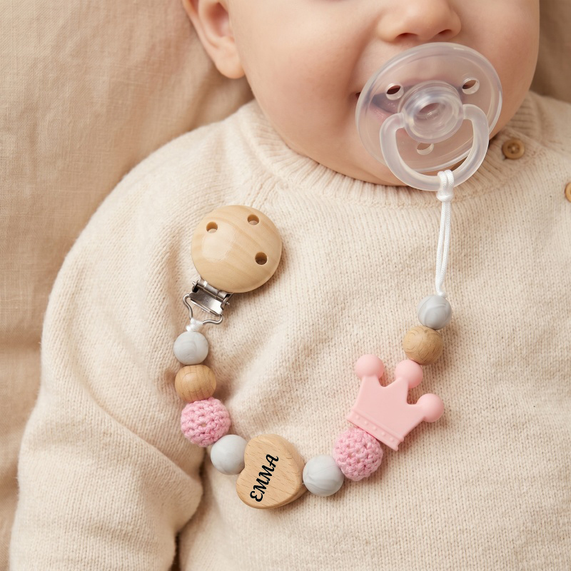 Baby Pacifier Clip - Personalized Baby Pacifier Clip Wood Heart