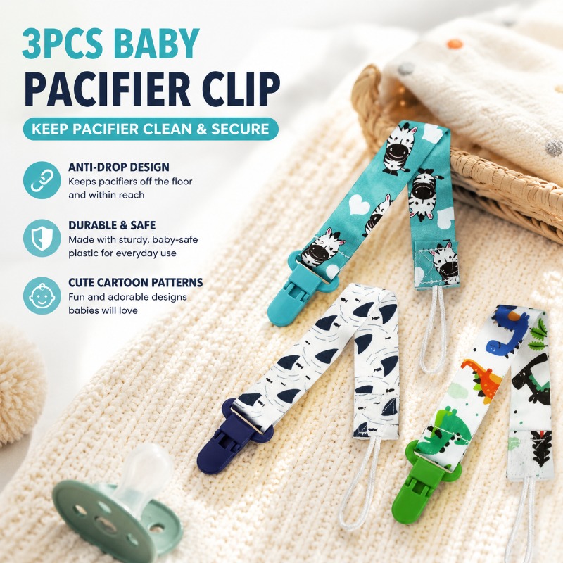 Baby Pacifier Clip - 3PCS Baby Pacifier Clip with Cartoon