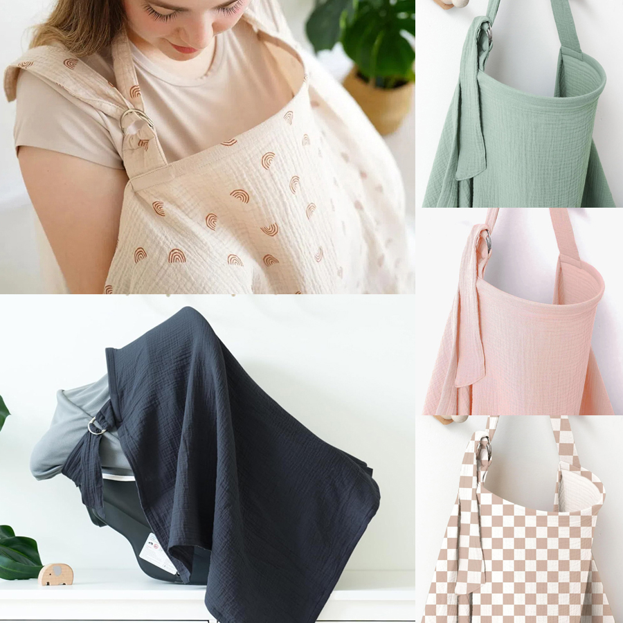Infant Car Seat Cover - Muslin Breastfeeding Cover Portable 100% Cotton